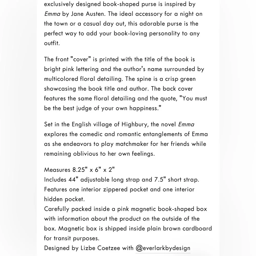 Book Purse - Emma ⭐️NWT⭐️ includes Custom Box - Picture 3 of 9